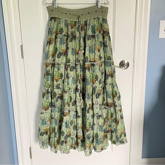 Laraethnics l Cheetah Print Skirt Elastic Waist Tassel Tiered Skirt 35761 - Picture 2 of 14